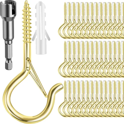 Miniatura 19 de Q Hangers 25 PCS Ganchos de Rosca para Luces de Cadena de Exteriores, Cesta Colgante Giratoria Ganchos para Luces de Patio con Hebilla Segura Gancho