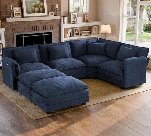 Miniatura 30 de ELUCHANG Sofá modular de gran tamaño de 79 pulgadas, cómodo sofá en forma de nube para sala de estar, sofá en forma de L con otomana, sofá de Negro
