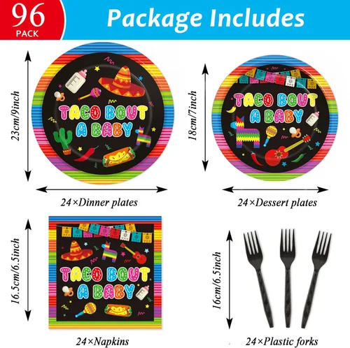 Miniatura 2 de 96 Piezas Platos de Fiesta Taco Bout A Baby Decoraciones de Fiesta Temática México Fiesta Taco Llama Cactus Aguacate Platos y Servilletas de Papel