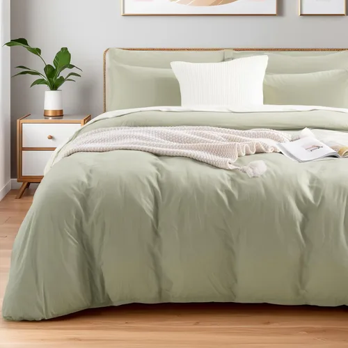 Miniatura 55 de NEXHOME PRO Funda de edredón de algodón para niños, tamaño twin, aspecto de lino, blanco, orgánico, natural, 100% algodón lavado, juego de ropa