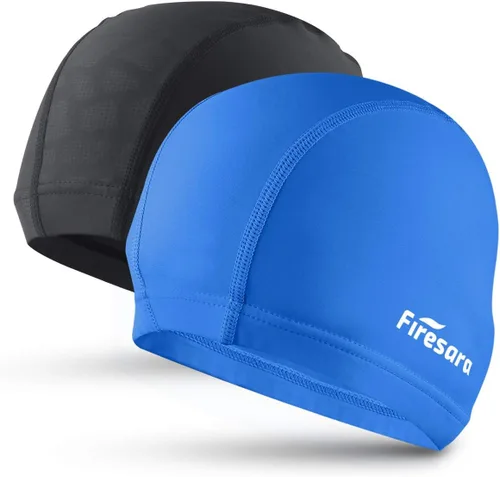 Miniatura 19 de Gorro de natación de tela Firesara, gorro de baño de alta elasticidad mantiene el cabello limpio y transpirable, se ajusta tanto al cabello largo