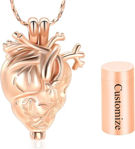 Miniatura 45 de Imrsanl Collar con colgante de joyería de cremación para cenizas – Collar anatómico de urna de corazón para cenizas – Medallones conmemorativos