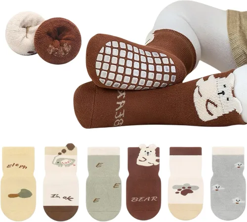 Miniatura 10 de Calcetines de agarre antideslizantes para bebés y niños pequeños, cálidos, gruesos, antideslizantes, calcetines para niñas y niños recién nacidos, 6