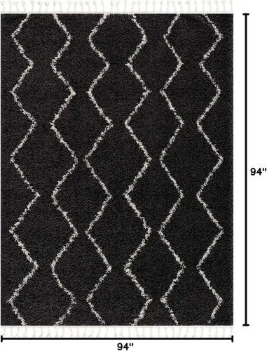 Miniatura 40 de Hauteloom, Duncans - Alfombra de estilo granja de pelo mullido para sala y dormitorio, con borlas - Beige, carbón, gris - 2 pies 7 pulgadas x 7 pies