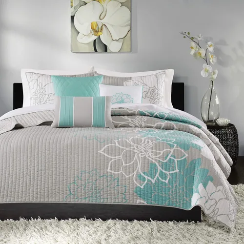Madison Park Lola Juego de colcha 100 % algodón, informal, floral, puntadas en canal, 365 días, ligero, colcha, almohadas decorativas, fundas,