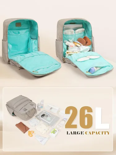 Miniatura 3 de MOMINSIDE Mochila para pañales grande con 15 bolsillos, organizador de bolsas de viaje para bebé, 4 bolsillos aislados, cambiador, color marrón