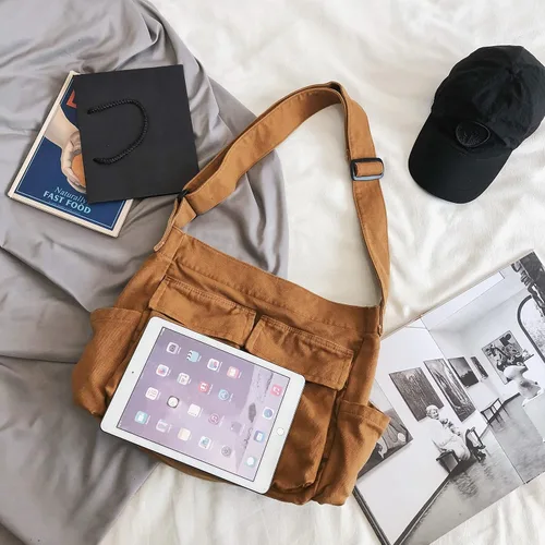 Miniatura 5 de Bolso bandolera grande de lona para mujeres y hombres, bolso de mano tipo mensajero para laptop, trabajo, universidad, viajes