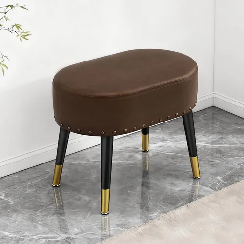 LITZFUR Taburete de tocador para maquillaje, reposapiés ovalado de piel sintética, banco otomano con remaches vintage con patas de metal, taburete