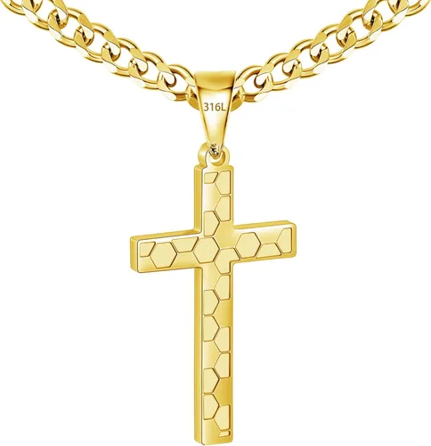 Miniatura 13 de Avotto Collar de cadena de cruz de acero inoxidable 316L para hombres y niños, cadena cubana resistente que no se decolora con colgante de cruz