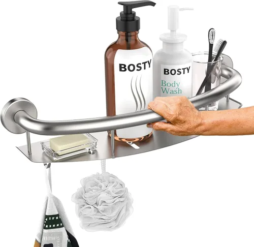 Miniatura 24 de Toallero de níquel cepillado con barra de agarre, mango de soporte equilibrado de seguridad de acero inoxidable de 17 pulgadas, toallero