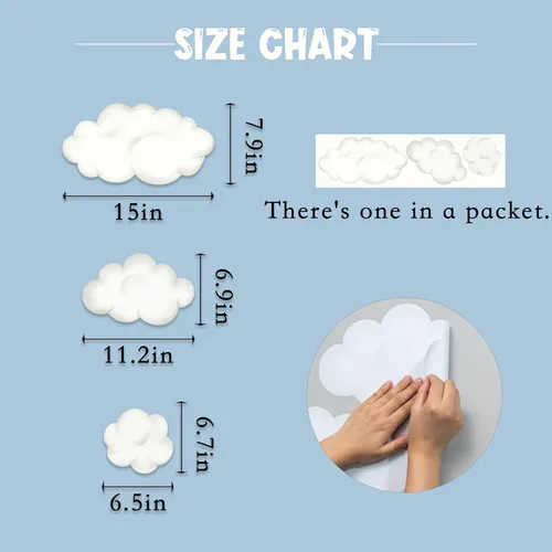 Miniatura 2 de Juego de calcomanías de pared de nubes de acuarela, calcomanías para guardería, habitación de bebé, sala de juegos, dormitorio, calcomanías de papel