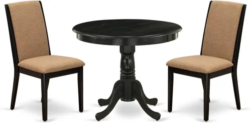 East West Furniture ANLA3-ABK-47 - Juego de muebles de comedor de 3 piezas que contiene una mesa de cocina redonda con pedestal y 2 sillas de