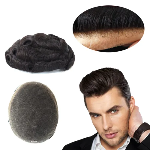 Miniatura 7 de HAIR NATURE Toupee para hombres, sistemas de reemplazo de cabello humano, piezas de cabello rubio de encaje francés completo 8x10#22R