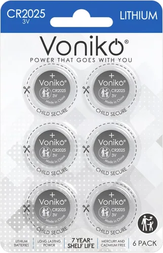 Voniko Pilas de litio CR2025 de 3 V para seguridad infantil, compatibles con controles remotos, llaveros, relojes, calculadoras, 7 años de vida útil
