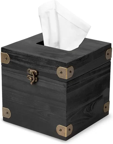 Ilyapa Soporte rústico para caja de pañuelos de 5 x 6 pulgadas, dispensador de pañuelos con tapa con bisagras para baño, sala de estar, dormitorio,