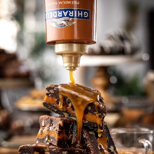 Miniatura 7 de Ghirardelli Salsa de caramelo, botella de 87.3 onzas (5 libras 7.3 onzas) con cuchara y bomba de barista estampada Ghirardelli