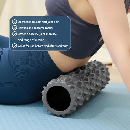 Miniatura 4 de Rodillo de espuma – Masajeador de tejido profundo de 15 pulgadas para masaje muscular, liberación de puntos gatillo miofascial, ejercicio, yoga, Gris