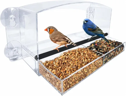 Miniatura 8 de Comedero de ventana para pájaros – Modelo 2018 - Tejado extendid o – Perca de acero – Con alimentación deslizante de acero para desagües de agua