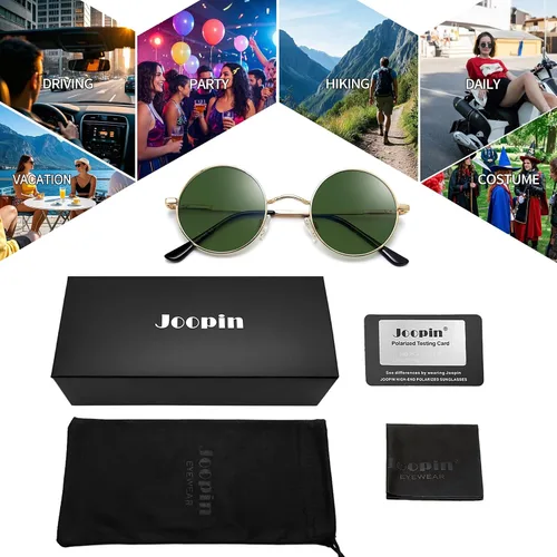 Miniatura 6 de Joopin Lentes de sol redondos pequeños retro, redondos, hippie, polarizados, protección UV400, pantallas de metal para hombres y mujeres