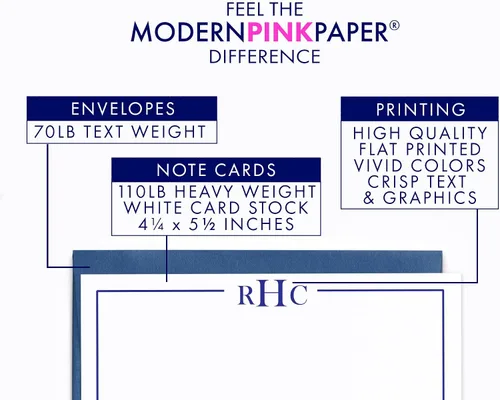 Miniatura 4 de Modern Pink Paper Juego de papelería con monograma de 3 letras para hombres o mujeres TARJETAS DE NOTAS PLANAS, tarjetas de notas con monograma