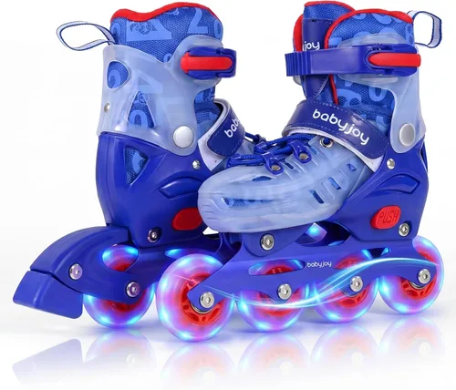 Miniatura 20 de BABY JOY Patines en línea, 4 tamaños ajustables para niños con ruedas iluminadas para niños de 5 a 14 años, divertidos patines iluminadores