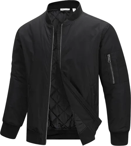 Miniatura 7 de 33,000ft Chaqueta bomber para hombre, impermeable, con cremallera, acolchada, ligera, cálida, casual, primavera, otoño e invierno Negro