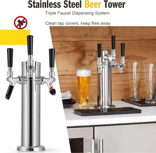 Miniatura 5 de Torre de cerveza de 3 grifos de núcleo inoxidable grifo de cerveza Kegerator Tower Draft Beer Tap Tower Dispensador de torre de grifo Kegerator