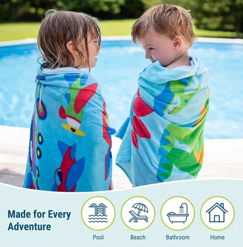 Miniatura 5 de Wildkin Toalla de playa para niños, 100% algodón, suave y absorbente, ideal para piscina y playa, animales salvajes