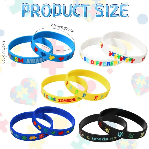 Miniatura 3 de Yinkin 50 pulseras de concientización sobre el autismo, pulseras inspiradoras para autismo, pulseras motivacionales de silicona coloridas