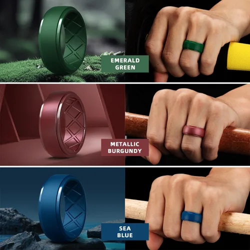Miniatura 125 de Egnaro - Anillos de silicona para hombre, 25/64 pulgadas (10 mm) de ancho y 3/32 pulgadas (2.5 mm) de grosor, alianzas de boda de goma, paquete