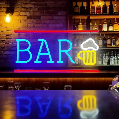 Miniatura 5 de Letrero de neón de bar, luz LED de neón de cerveza para decoración de pared, letreros de barra de neón alimentados por USB, luces de neón de barra