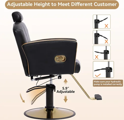 Miniatura 7 de LOUVIXA Silla de salón de altura ajustable para silista de cabello, sillas reclinables de peluquería, silla de peluquería hidráulica, silla