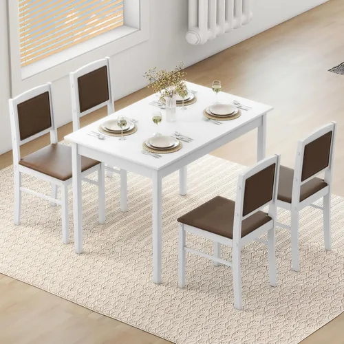 Miniatura 9 de NAFORT Juego de mesa de comedor de 5 piezas para 4, juego de 4 sillas de mesa de cocina de madera maciza, juego de comedor moderno de mediados