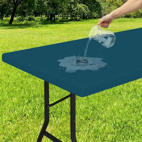 Miniatura 53 de Smiry - Mantel rectangular de vinilo con respaldo de franela elástica ajustada para mesas plegables de 2 pies, manteles impermeables y lavables