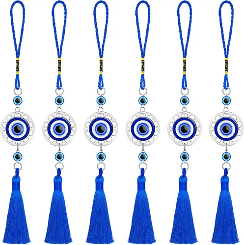 Adorno colgante de ojo malvado de la suerte para automóvil, resina azul, cuentas contra el mal de ojo, dije con borla, espejo retrovisor, accesorios