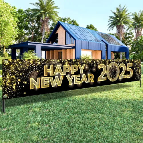 Miniatura 3 de KatchOn, Cartel de Feliz Año Nuevo 2024 – Grande 120 x 20 pulgadas Cartel de feliz año nuevo para patio Suministros para fiesta de Año Nuevo