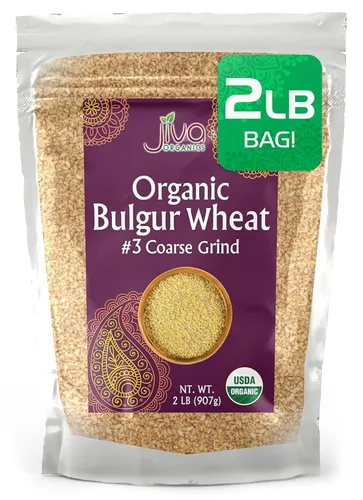 Trigo Bulgur orgánico grueso #3 de 2 libras, sin OMG, cultivado en Estados Unidos, bayas de trigo 100% naturales, bolsa resellable por Jiva Organics