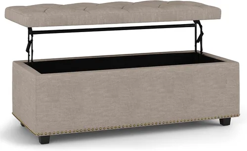 Miniatura 22 de Otomano rectangular de almacenamiento Simpli Home Hamilton, Madera, Gris pizarra Pizarra gris