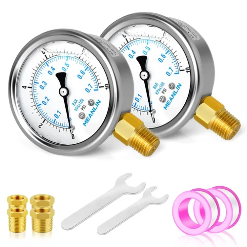 Miniatura 73 de MEANLIN MEASURE - Manómetro de acero inoxidable, relleno de líquido, esfera con cara de 2.5 pulgadas, NPT de 1/4 de pulgada, agua, aceite y gas
