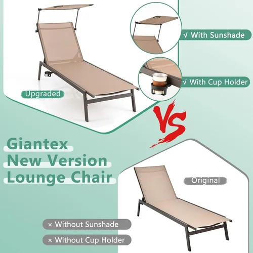Miniatura 9 de COSTWAY Tumbona para exteriores con sombrilla reclinable ajustable de 6 niveles para patio trasero