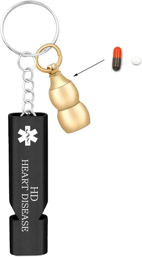 Miniatura 11 de Llavero médico de emergencia con silbato de seguridad fuerte y pastillero, herramienta de alerta EDC para personas mayores, adultos, uso al aire