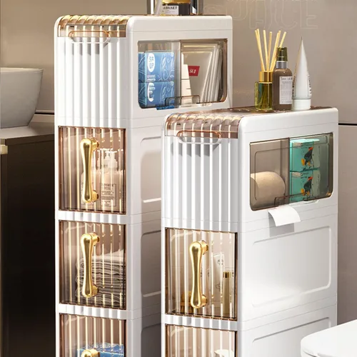 Miniatura 2 de JATIBOSH Estante de almacenamiento para inodoro y inodoro, gabinete lateral estrecho, estante para hendiduras de inodoro con ruedas, organizador