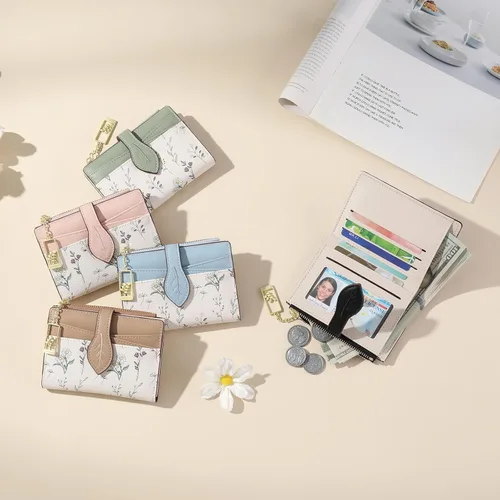 Miniatura 6 de GAEKEAO Billeteras pequeñas para mujer, con bloqueo RFID, plegable, de piel vegana, con bolsillo con cremallera, ventana de identificación