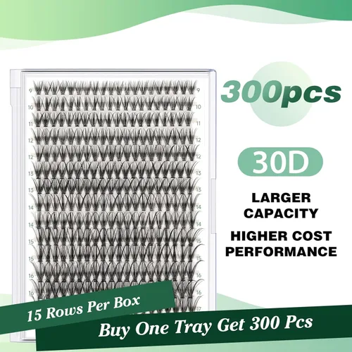 Miniatura 115 de Extensiones de racimos de pestañas 300 piezas, pestañas individuales 40D 0.07D rizado 11mm, para colocar en casa, bandeja grande de volumen
