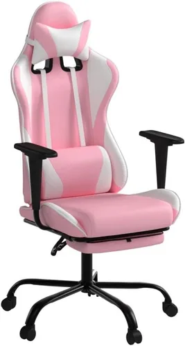 Miniatura 5 de Silla de oficina para videojuegos, silla de ordenador de respaldo alto, ergonómica para PC con soporte lumbar y reposapiés retráctil, de piel