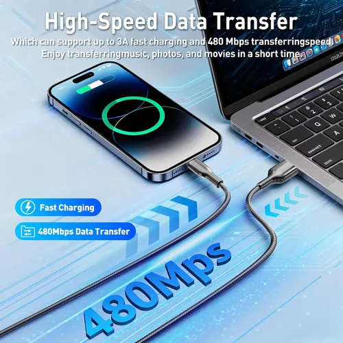 Miniatura 7 de Cable de carga para iPhone de 6 pies con certificación MFi para gatos y perros, cable Lightning trenzado de metal con carga rápida 3A, compatible