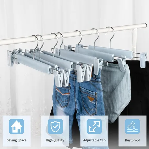 Miniatura 2 de Perchas para faldas, perchas para pantalones con clips, ganchos giratorios de 360 ° que ahorran espacio para pantalones, faldas, ropa, jeans Azul