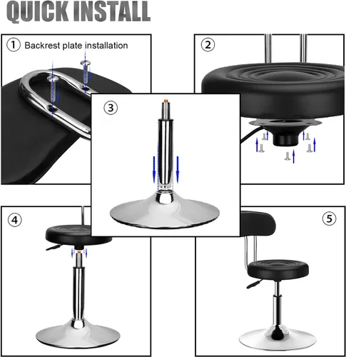 Miniatura 5 de Silla redonda moderna ergonómica de salón con respaldo, altura ajustable, cajero de escritorio frontal, bar, estudio, estudiante, oficina, hogar
