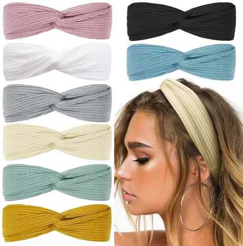 Miniatura 10 de Huachi Diademas turbantes para mujer, bandas anchas para la cabeza, moda de otoño, bandas elásticas gruesas y bohemias antideslizantes para niñas