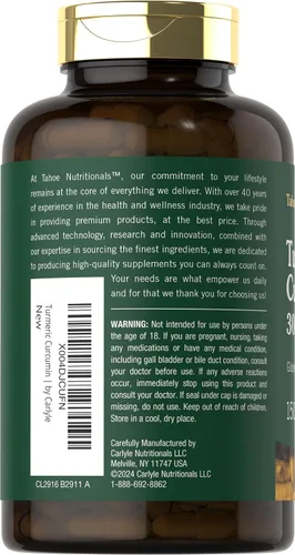 Miniatura 3 de Tahoe Nutritionals Curcumina de cúrcuma 150 cápsulas 95% curcuminoides con pimienta negra Suplemento sin OMG, sin gluten
